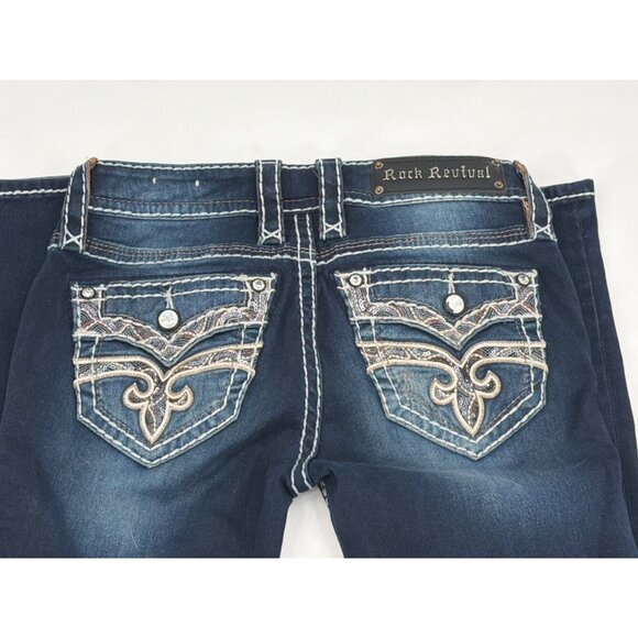 Rock Revival Arisa Womens 26 Dark Wash Skinny Jeans Embellished Pockets - Picture 5 of 7
